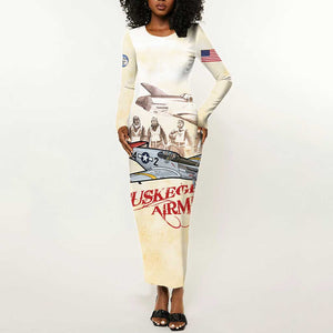 Tuskegee Airmen Long Sleeve Bodycon Dress Red Tails Legacy Retro Style - African Pride