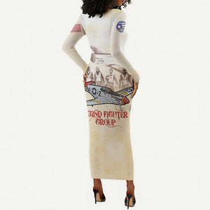Tuskegee Airmen Long Sleeve Bodycon Dress Red Tails Legacy Retro Style - African Pride