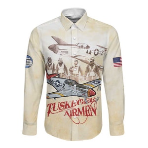 Tuskegee Airmen Long Sleeve Button Shirt Red Tails Legacy Retro Style - African Pride