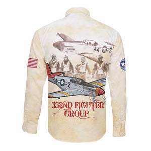 Tuskegee Airmen Long Sleeve Button Shirt Red Tails Legacy Retro Style - African Pride