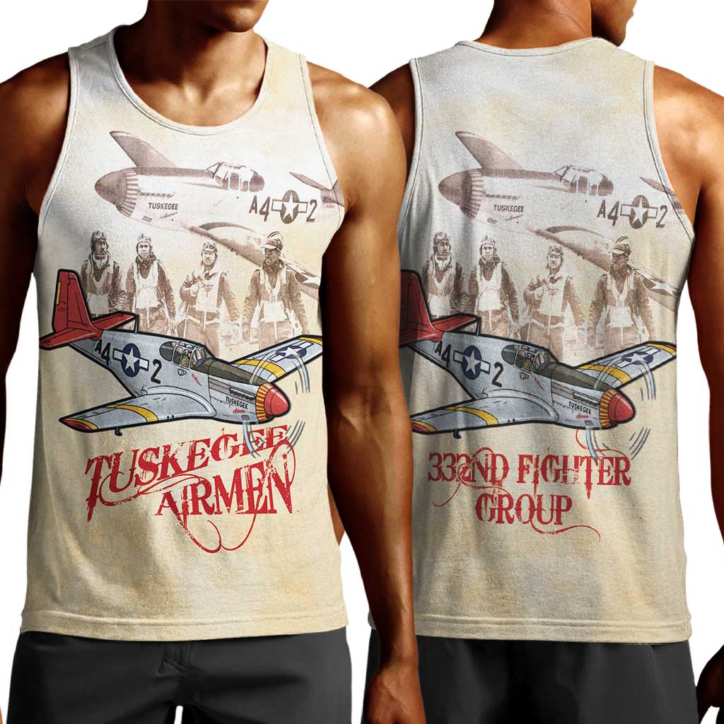Tuskegee Airmen Men Tank Top Red Tails Legacy Retro Style - African Pride