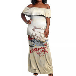 Tuskegee Airmen Off Shoulder Maxi Dress Red Tails Legacy Retro Style - African Pride