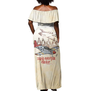 Tuskegee Airmen Off Shoulder Maxi Dress Red Tails Legacy Retro Style - African Pride