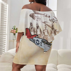 Tuskegee Airmen Off Shoulder Short Dress Red Tails Legacy Retro Style - African Pride