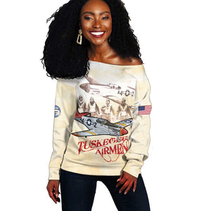 Tuskegee Airmen Off Shoulder Sweater Red Tails Legacy Retro Style - African Pride