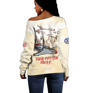 Tuskegee Airmen Off Shoulder Sweater Red Tails Legacy Retro Style - African Pride