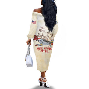 Tuskegee Airmen Off The Shoulder Long Sleeve Dress Red Tails Legacy Retro Style - African Pride