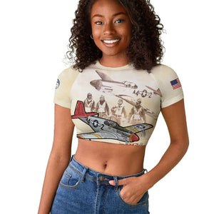 Tuskegee Airmen Raglan Cropped T shirt Red Tails Legacy Retro Style - African Pride