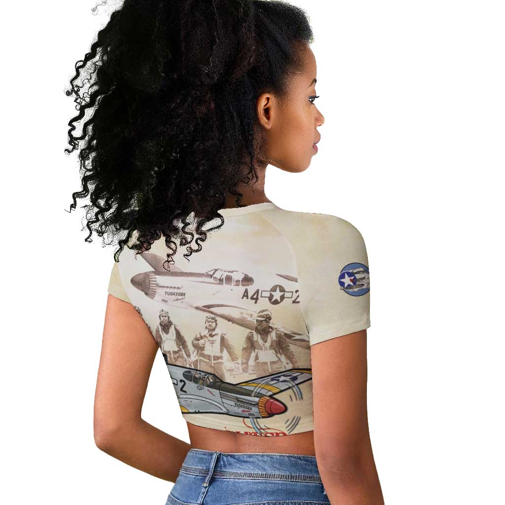 Tuskegee Airmen Raglan Cropped T shirt Red Tails Legacy Retro Style - African Pride