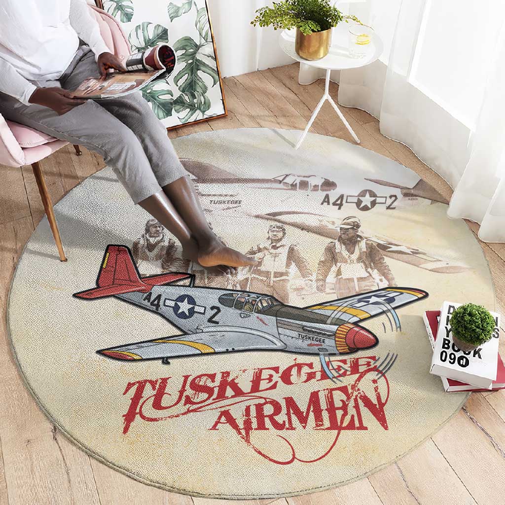 Tuskegee Airmen Round Carpet Red Tails Legacy Retro Style - African Pride