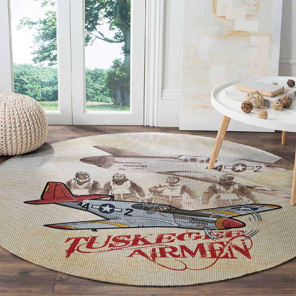 Tuskegee Airmen Round Carpet Red Tails Legacy Retro Style - African Pride