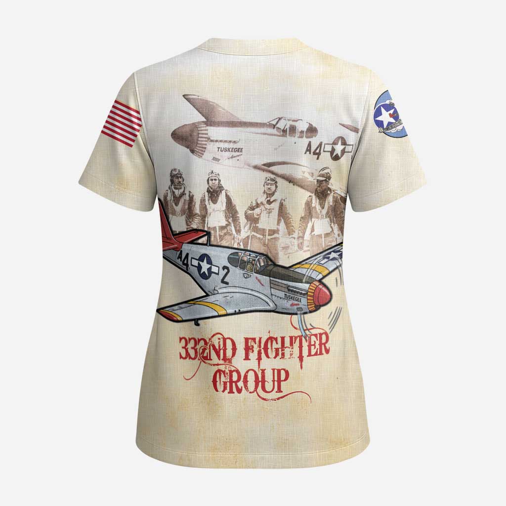 Tuskegee Airmen Scrub Top Red Tails Legacy Retro Style - African Pride