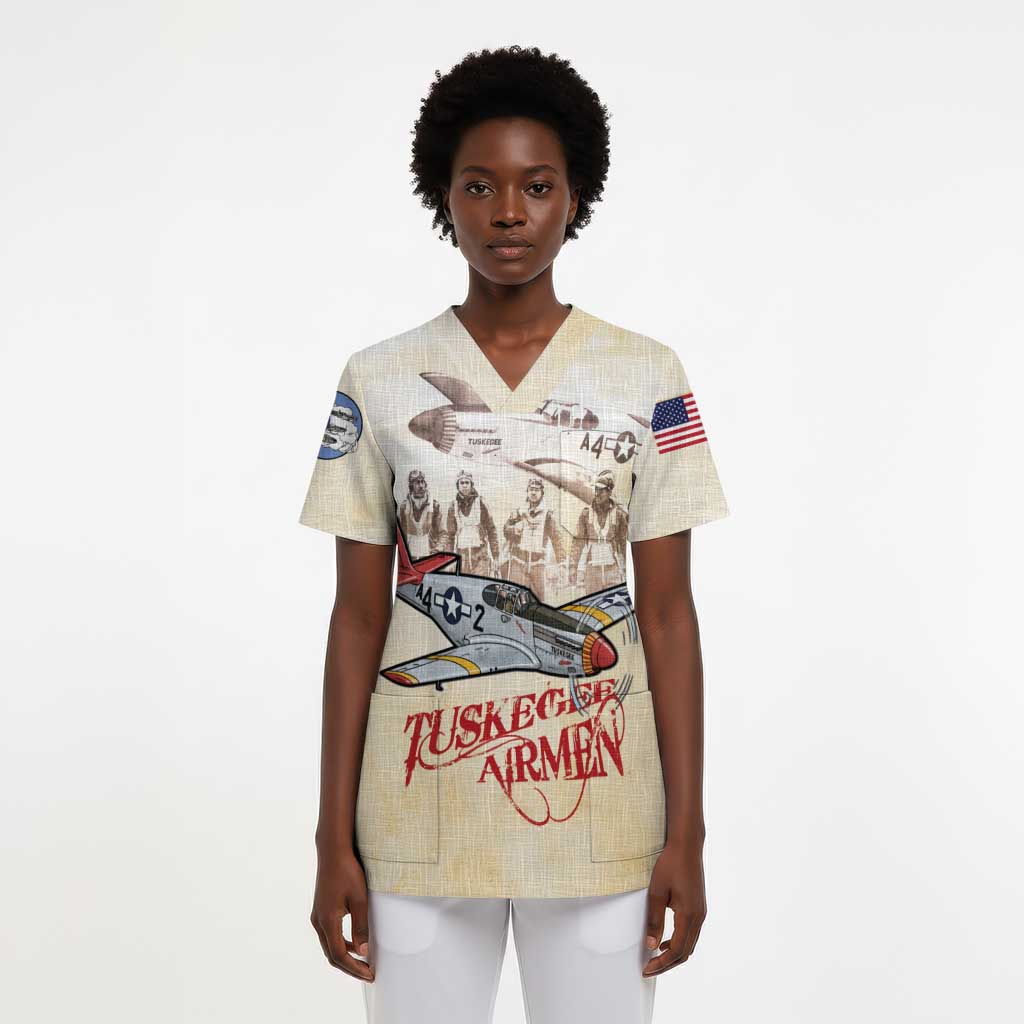 Tuskegee Airmen Scrub Top Red Tails Legacy Retro Style - African Pride