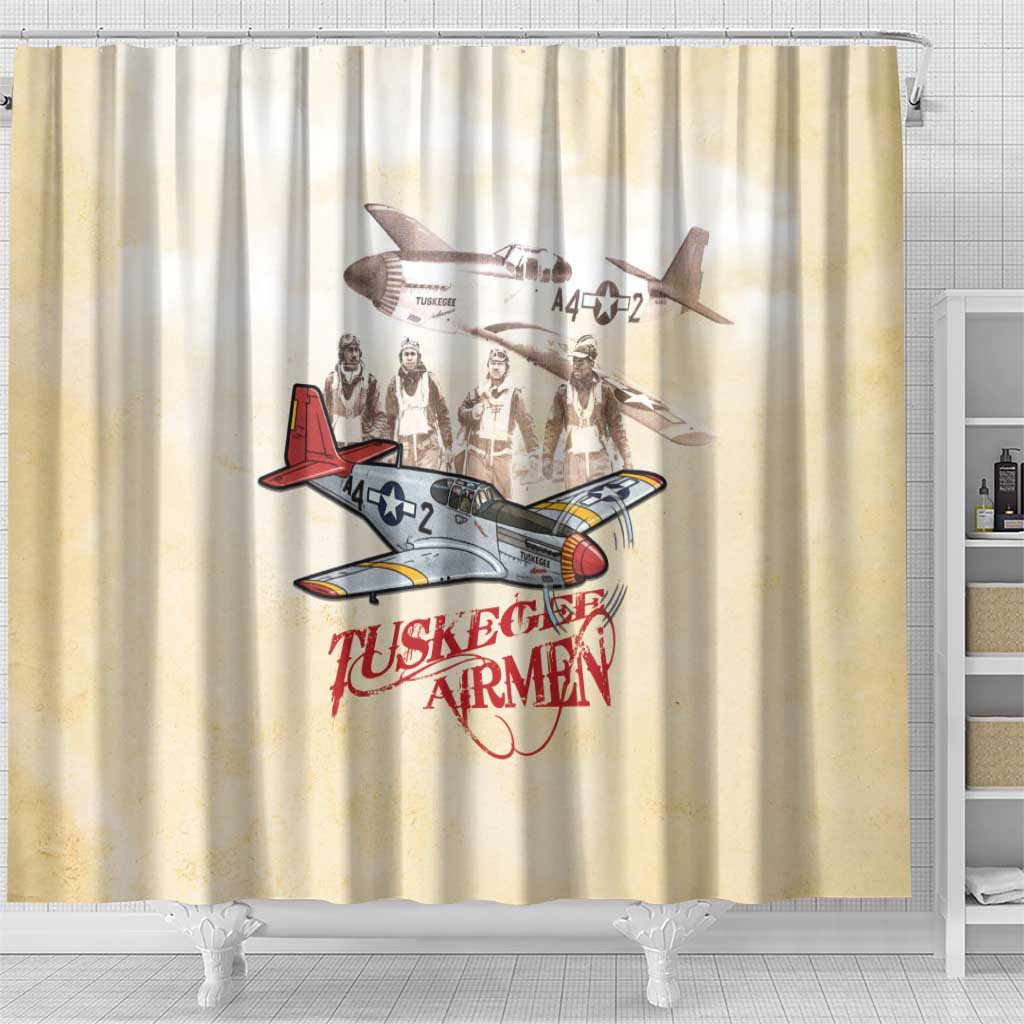 Tuskegee Airmen Shower Curtain Red Tails Legacy Retro Style - African Pride