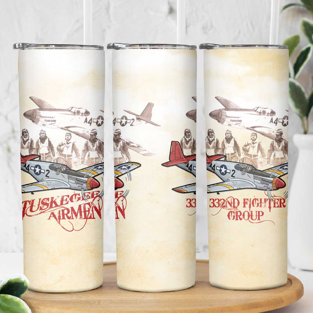 Tuskegee Airmen Skinny Tumbler Red Tails Legacy Retro Style - African Pride