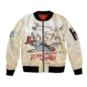 Tuskegee Airmen Sleeve Zip Bomber Jacket Red Tails Legacy Retro Style - African Pride
