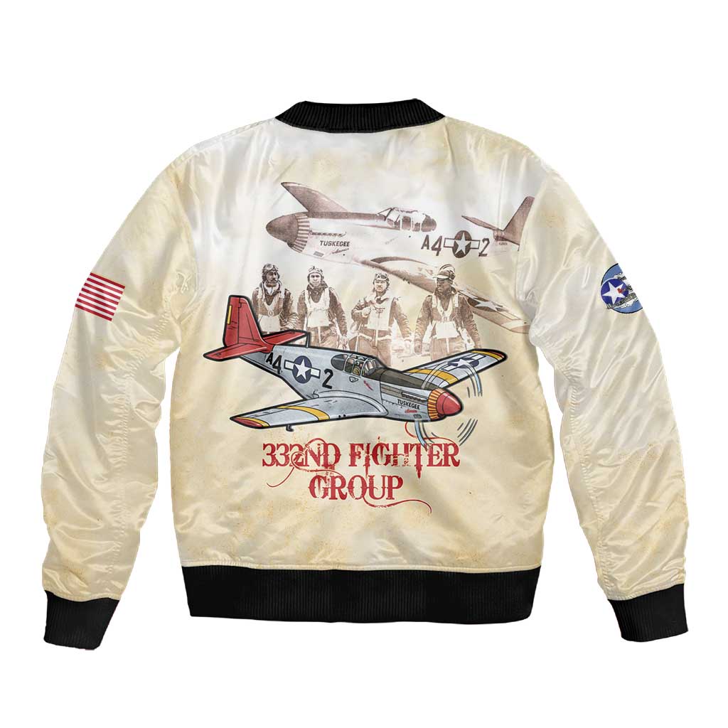 Tuskegee Airmen Sleeve Zip Bomber Jacket Red Tails Legacy Retro Style - African Pride