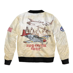 Tuskegee Airmen Sleeve Zip Bomber Jacket Red Tails Legacy Retro Style - African Pride