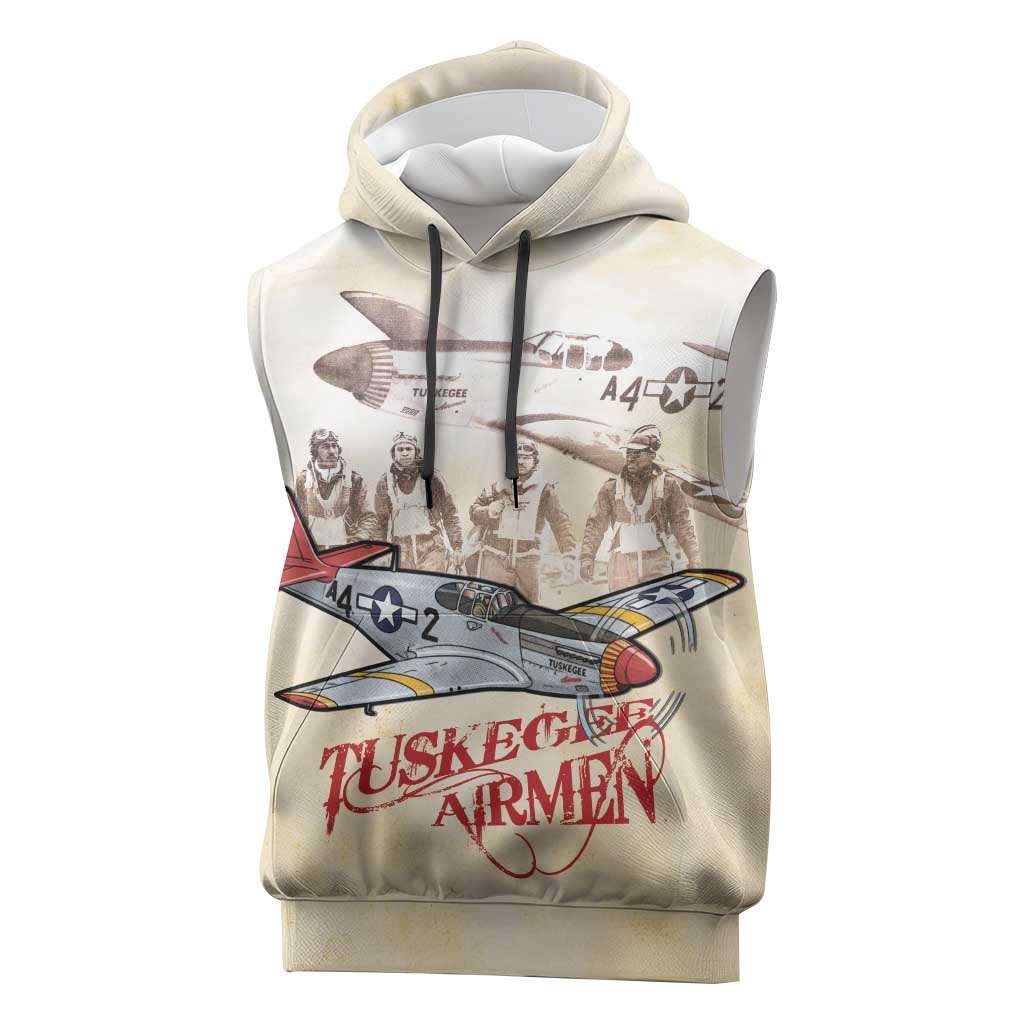 Tuskegee Airmen Sleeveless Hoodie Red Tails Legacy Retro Style - African Pride