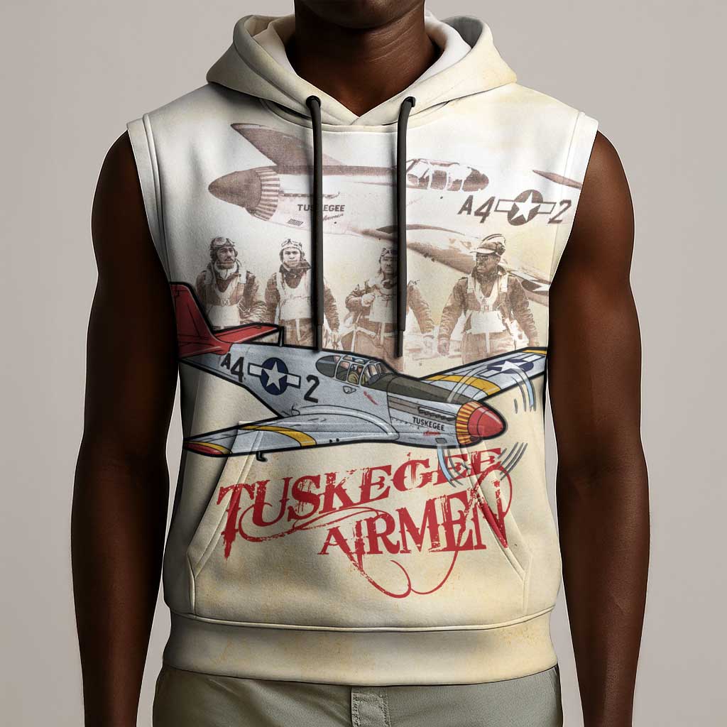 Tuskegee Airmen Sleeveless Hoodie Red Tails Legacy Retro Style - African Pride