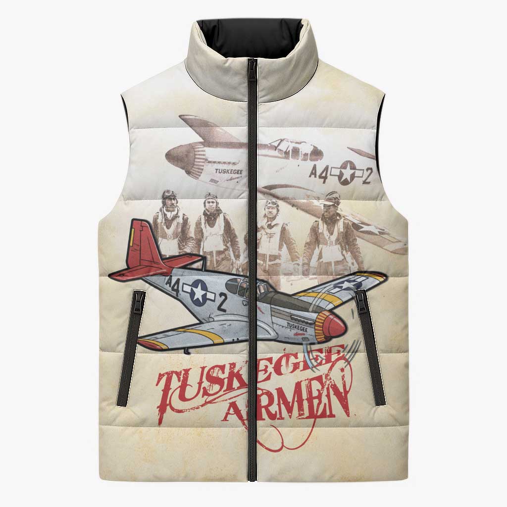 Tuskegee Red Tails Airmen Sleeveless Puffer Jacket History Aviator Heroes Retro Style