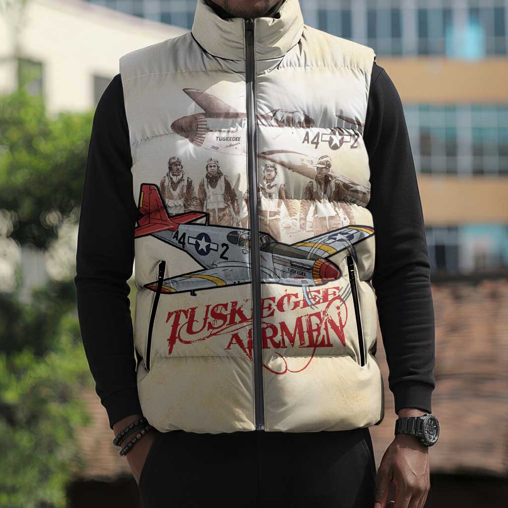 Tuskegee Red Tails Airmen Sleeveless Puffer Jacket History Aviator Heroes Retro Style
