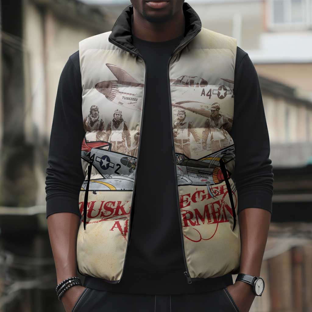 Tuskegee Red Tails Airmen Sleeveless Puffer Jacket History Aviator Heroes Retro Style