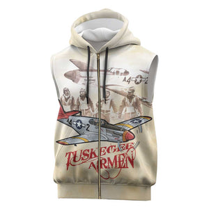 Tuskegee Airmen Sleeveless Zip Hoodie Red Tails Legacy Retro Style - African Pride