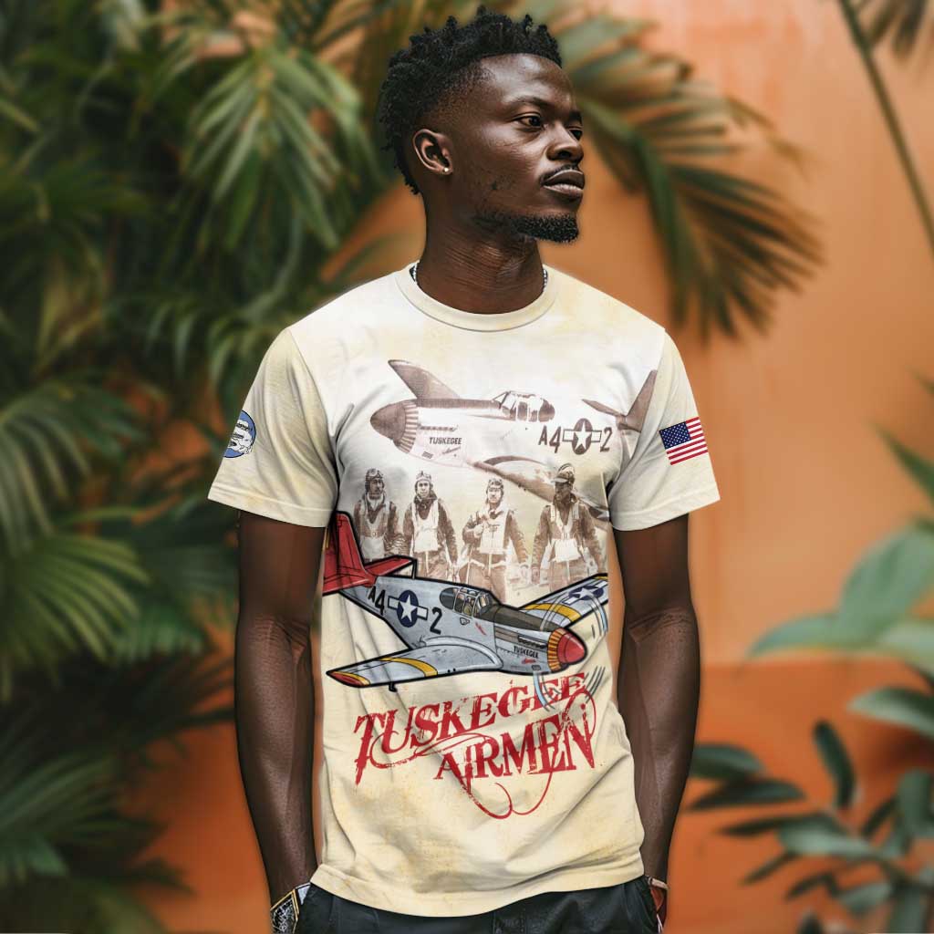 Tuskegee Airmen T shirt Red Tails Legacy Retro Style - African Pride
