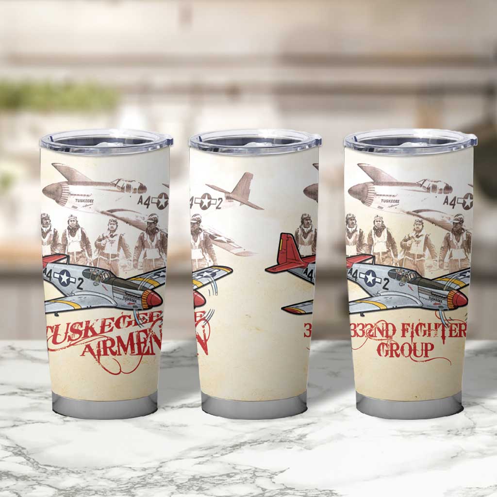 Tuskegee Airmen Tumbler Cup Red Tails Legacy Retro Style - African Pride