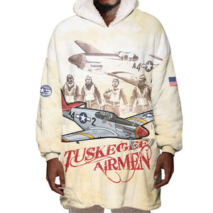 Tuskegee Airmen Wearable Blanket Hoodie Red Tails Legacy Retro Style - African Pride