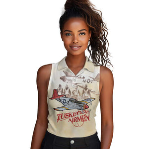 Tuskegee Airmen Women Sleeveless Polo Shirt Red Tails Legacy Retro Style - African Pride