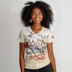 Tuskegee Airmen Women V-Neck T-Shirt Red Tails Legacy Retro Style - African Pride