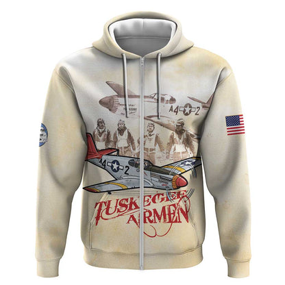 Tuskegee Airmen Zip Hoodie Red Tails Legacy Retro Style - African Pride