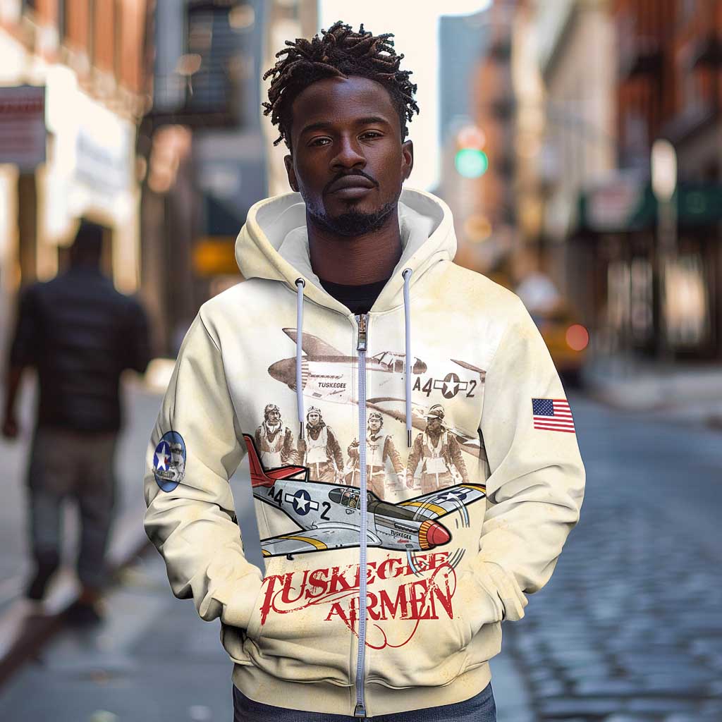 Tuskegee Airmen Zip Hoodie Red Tails Legacy Retro Style - African Pride