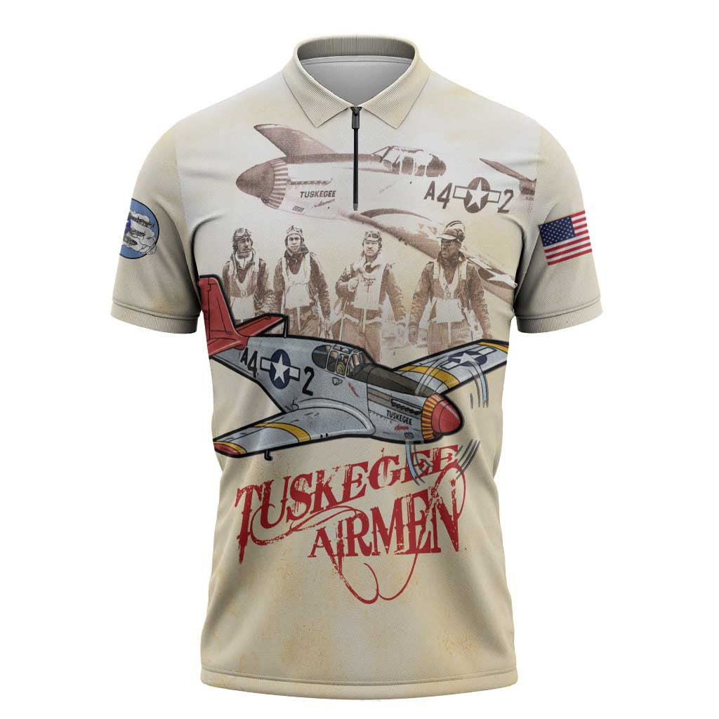 Tuskegee Red Tails Airmen Zipper Polo Shirt History Aviator Heroes Retro Style