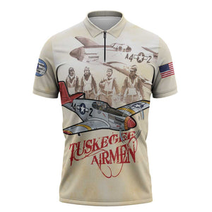 Tuskegee Red Tails Airmen Zipper Polo Shirt History Aviator Heroes Retro Style