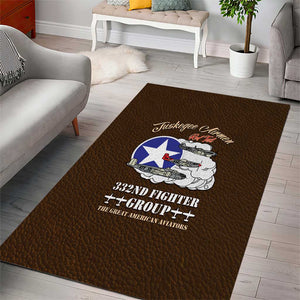 African American Aviators WWII Area Rug Tuskegee Red Tails Airmen Brown Leather Pattern - African Pride