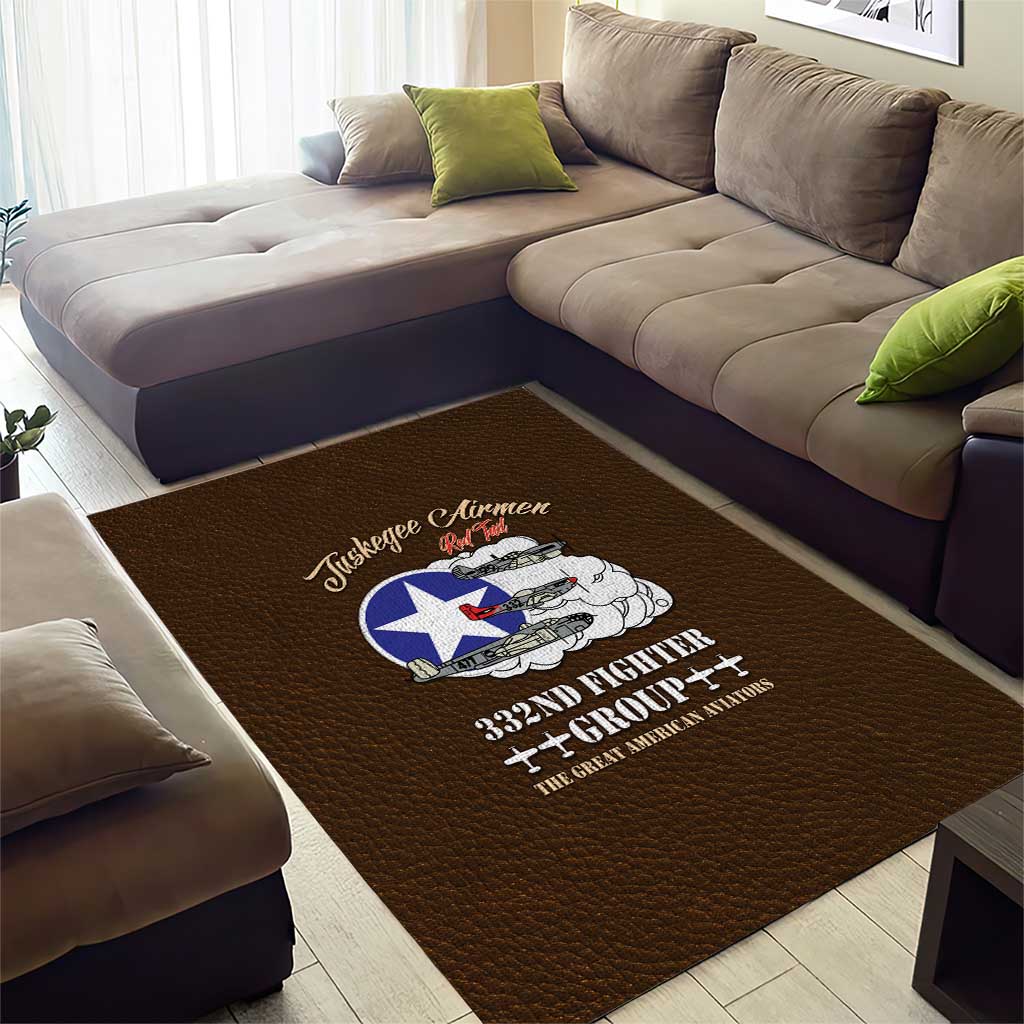African American Aviators WWII Area Rug Tuskegee Red Tails Airmen Brown Leather Pattern - African Pride