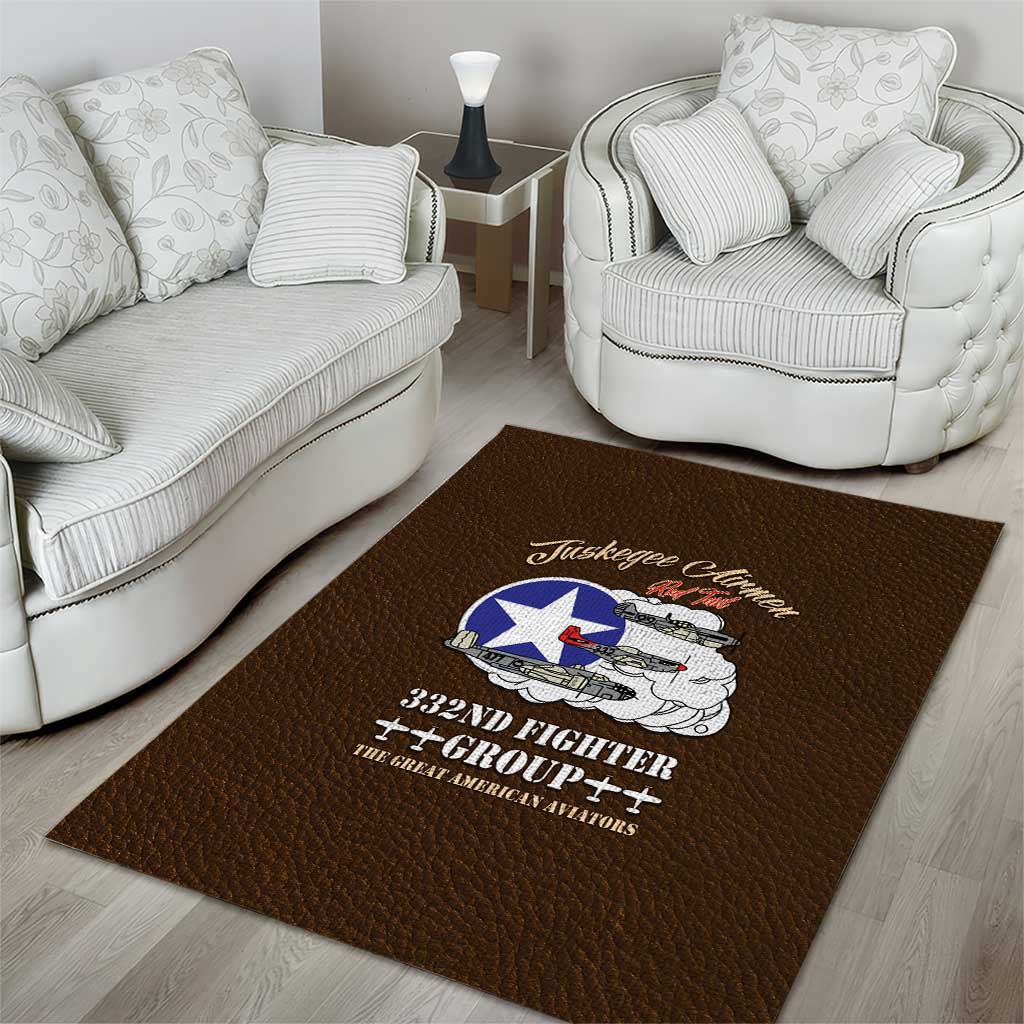 African American Aviators WWII Area Rug Tuskegee Red Tails Airmen Brown Leather Pattern - African Pride