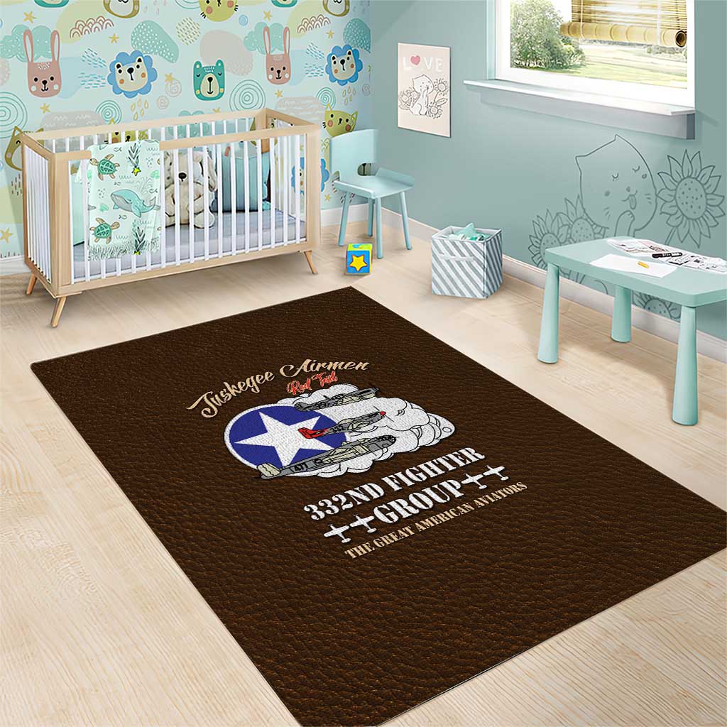 African American Aviators WWII Area Rug Tuskegee Red Tails Airmen Brown Leather Pattern - African Pride