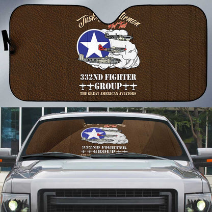 Tuskegee Airmen WWII Heroes Auto Sun Shade The Great American Aviators Brown Leather Pattern