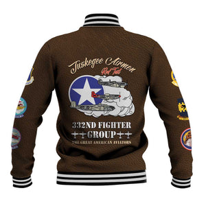 African American Aviators WWII Baseball Jacket Tuskegee Red Tails Airmen Brown Leather Pattern - African Pride