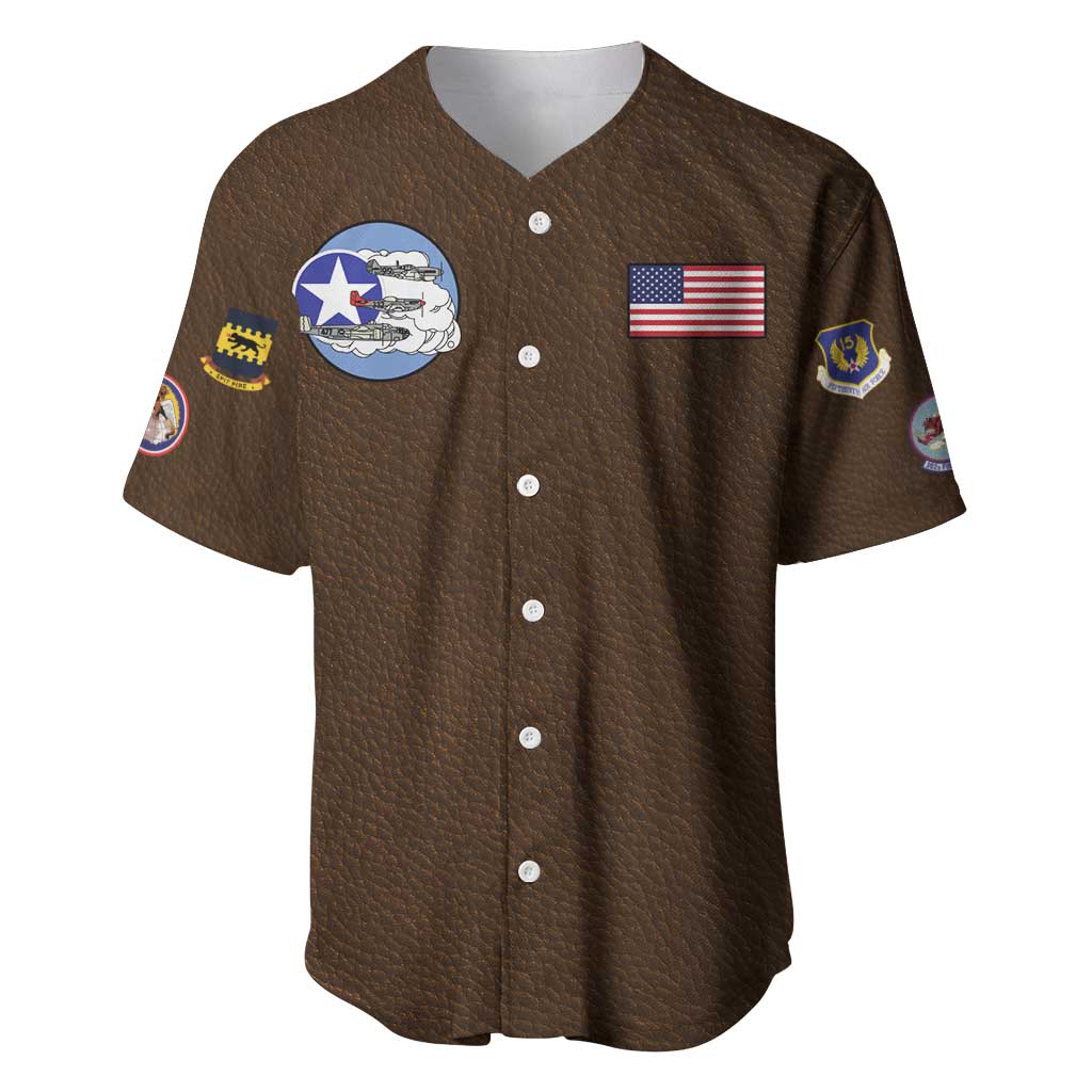 African American Aviators WWII Baseball Jersey Tuskegee Red Tails Airmen Brown Leather Pattern - African Pride