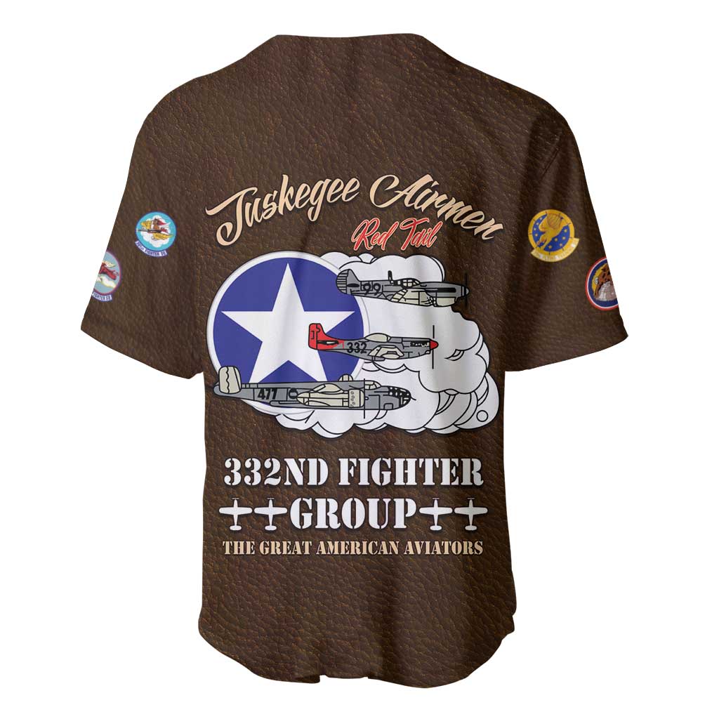 African American Aviators WWII Baseball Jersey Tuskegee Red Tails Airmen Brown Leather Pattern - African Pride