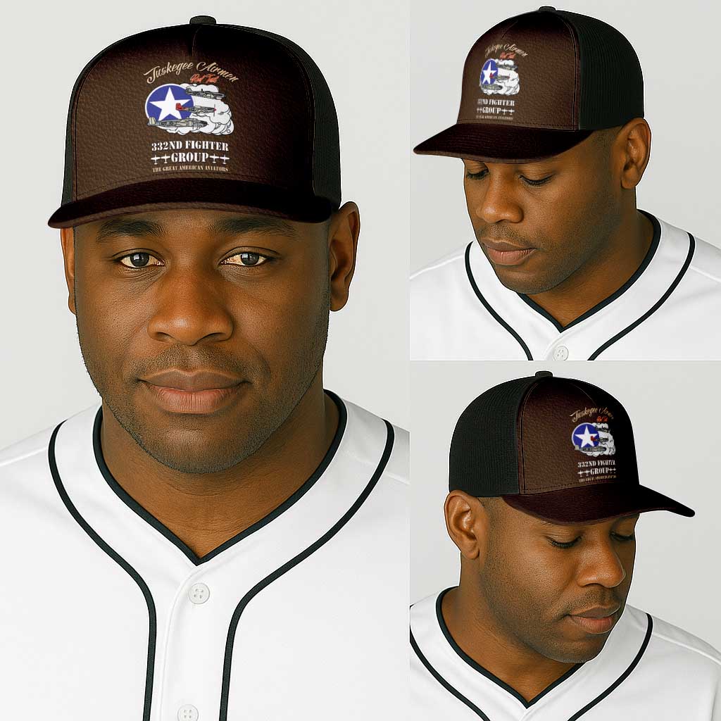 African American Aviators WWII Baseball Net Cap Tuskegee Red Tails Airmen Brown Leather Pattern - African Pride