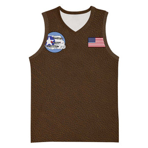 African American Aviators WWII Basketball Jersey Tuskegee Red Tails Airmen Brown Leather Pattern - African Pride