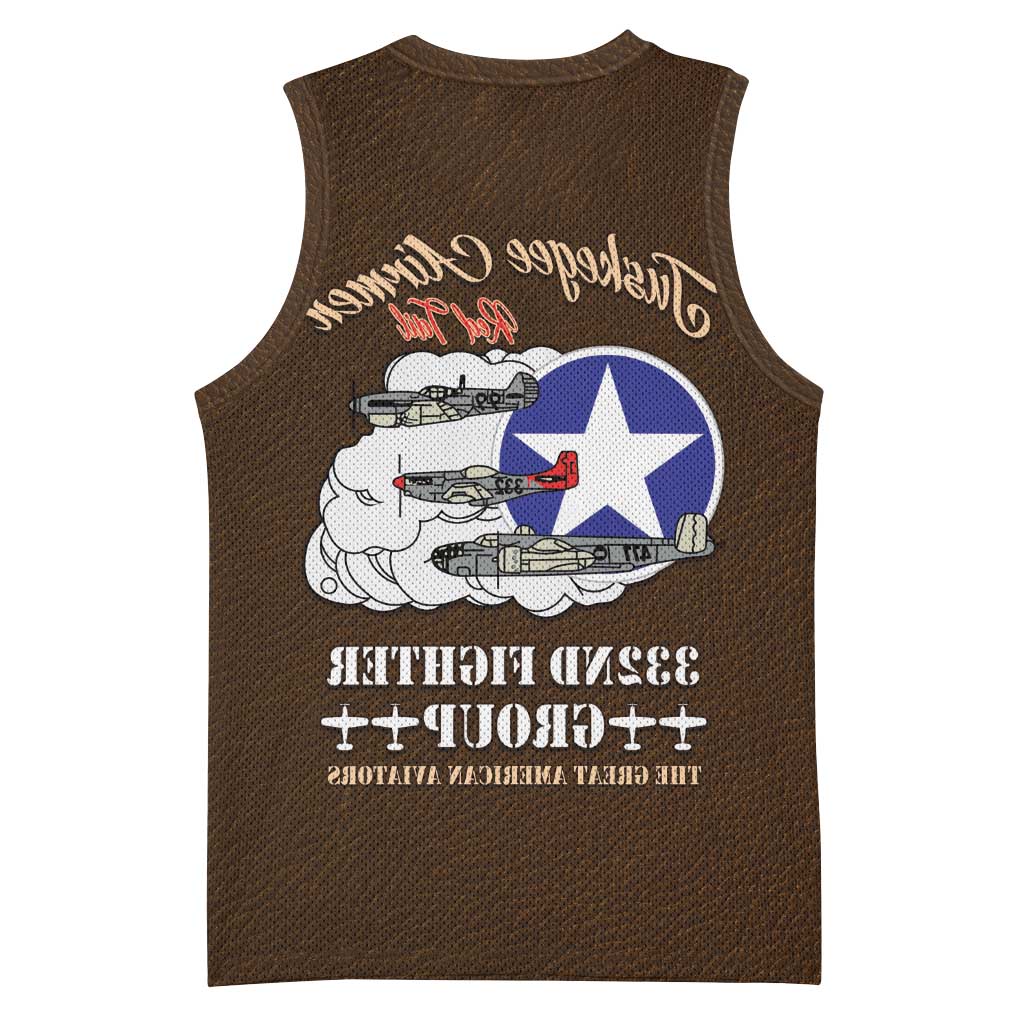African American Aviators WWII Basketball Jersey Tuskegee Red Tails Airmen Brown Leather Pattern - African Pride