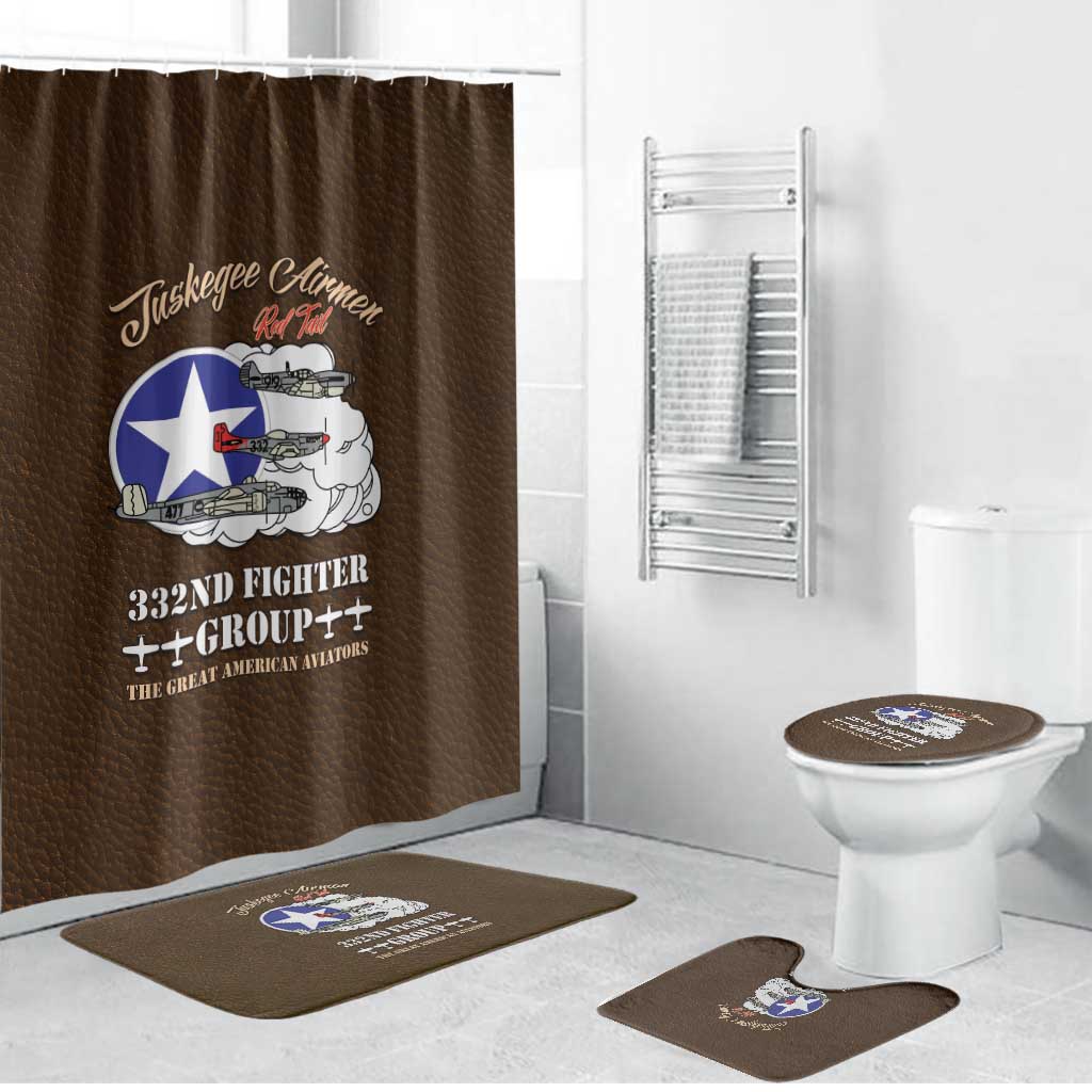 Tuskegee Airmen WWII Heroes Bathroom Set The Great American Aviators Brown Leather Pattern