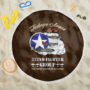 African American Aviators WWII Beach Blanket Tuskegee Red Tails Airmen Brown Leather Pattern - African Pride